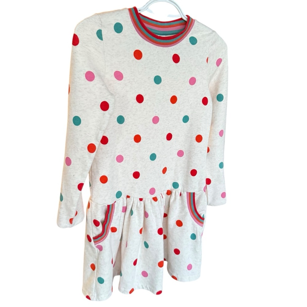 Mini Boden Polka Dot Jersey Sweatshirt Dress Sz.11-12 soft cozy colorful comfort
